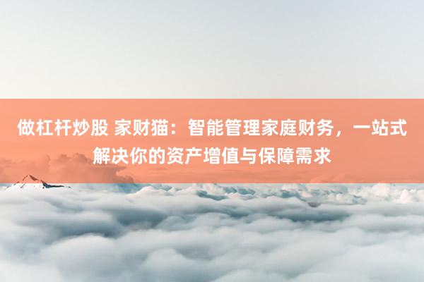 做杠杆炒股 家财猫：智能管理家庭财务，一站式解决你的资产增值与保障需求
