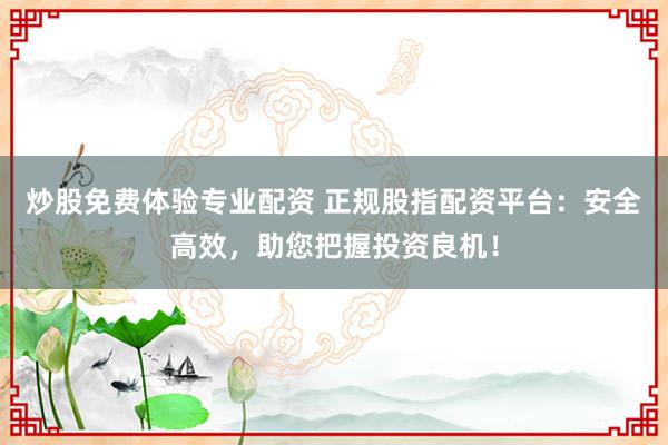 炒股免费体验专业配资 正规股指配资平台：安全高效，助您把握投资良机！
