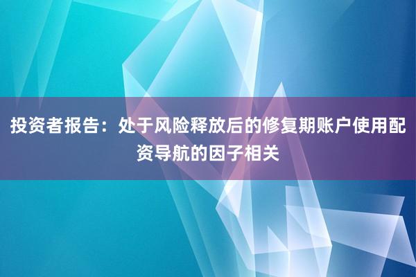 投资者报告：处于风险释放后的修复期账户使用配资导航的因子相关