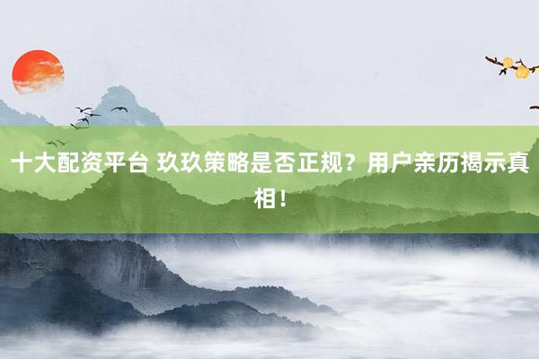十大配资平台 玖玖策略是否正规？用户亲历揭示真相！